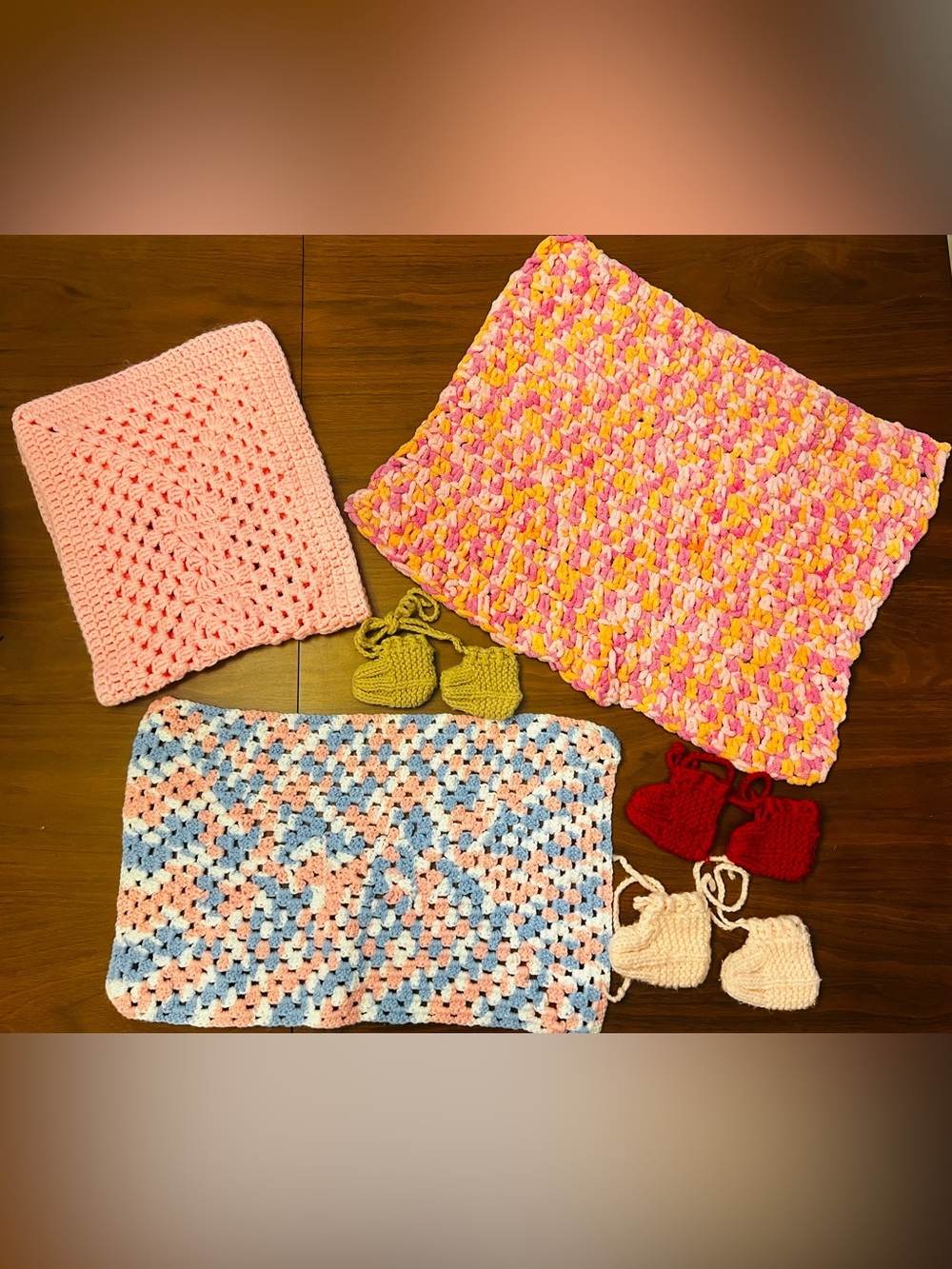 Lot 3 Handmade Doll Blankets & 3 Pairs Booties For Reborn Baby Alive Dolls